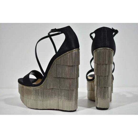 Christian Louboutin Foxtrottissima 160 Black Chain Wedge Sandal Heel Pump 37 - Picture 9 of 12